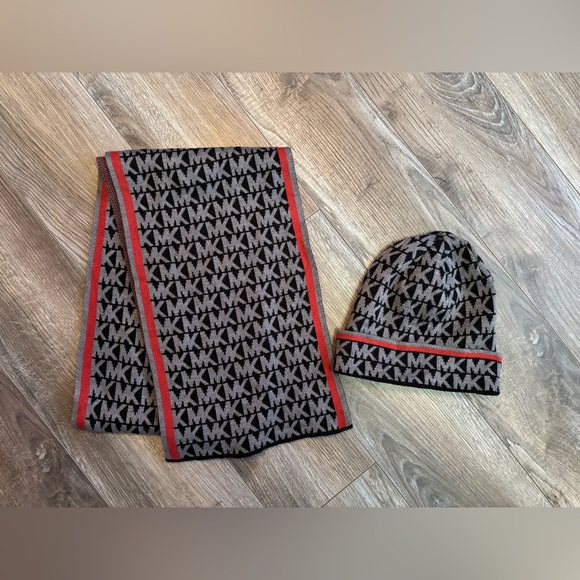 Michael Kors Accessories - Michael Kors Black and Gray Knit Scarf and Beanie Set